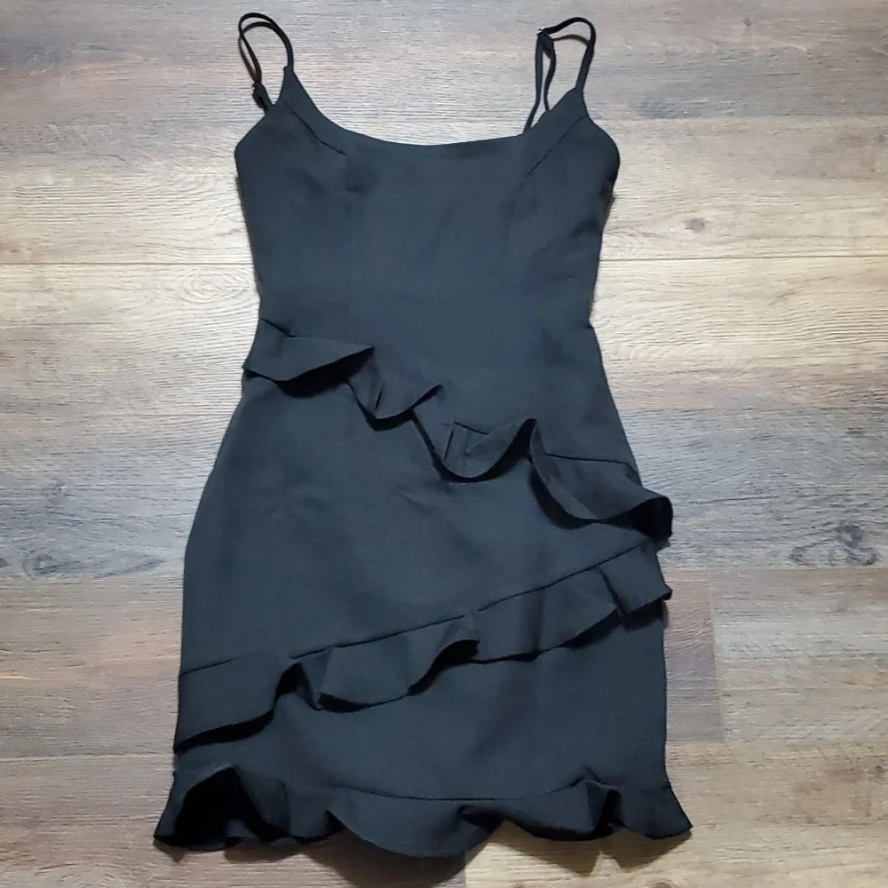 Saints & secrets ruffled little black mini dress nwt